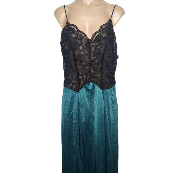 Vintage Delicates Nightgown Lace Slip Dress Black and Emerald Green Size Large - Picture 3 of 14